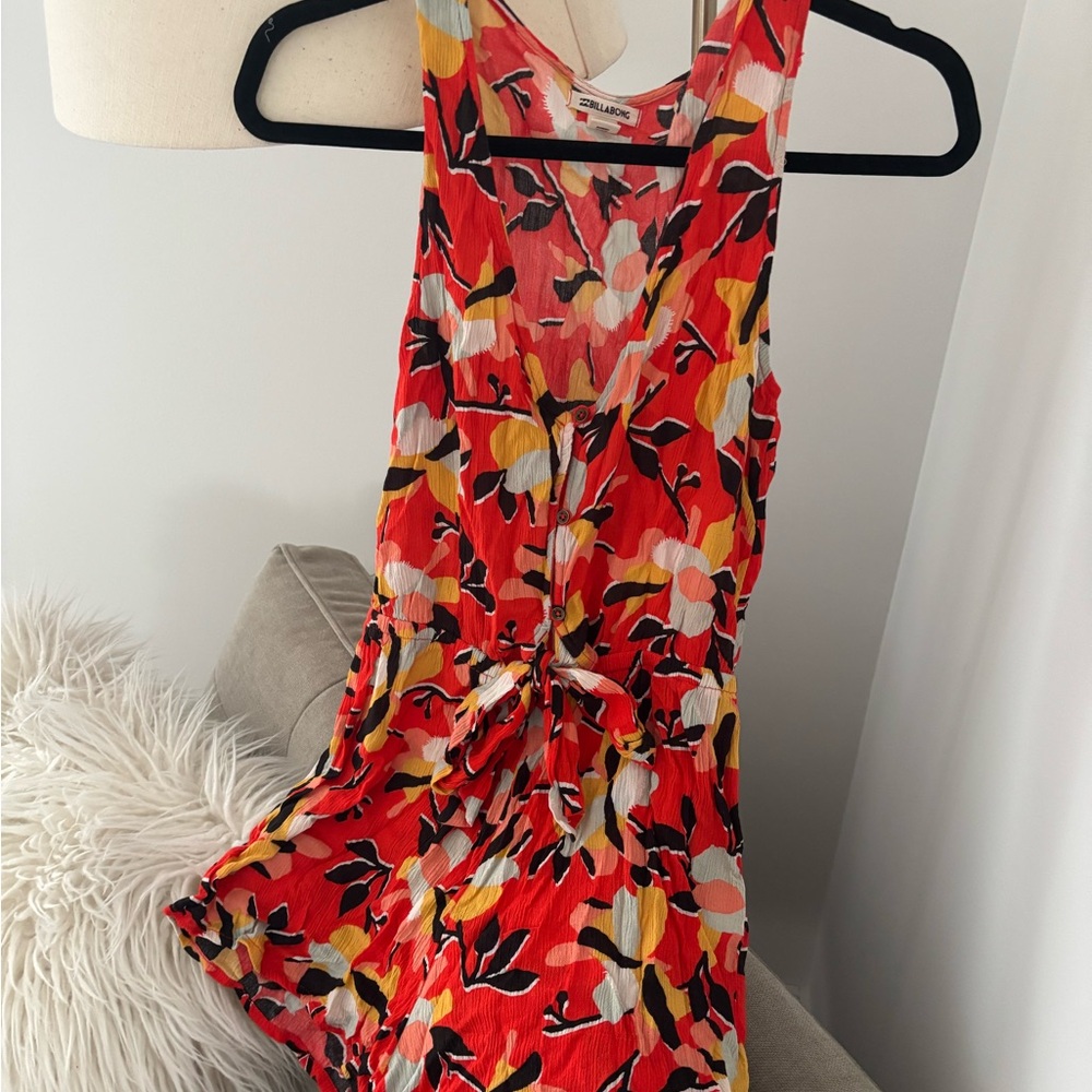 Billabong Black and Orange Jumpsuit with Bold Floral Design